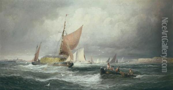 Marine. Oil Painting - William A. Thornley Or Thornber