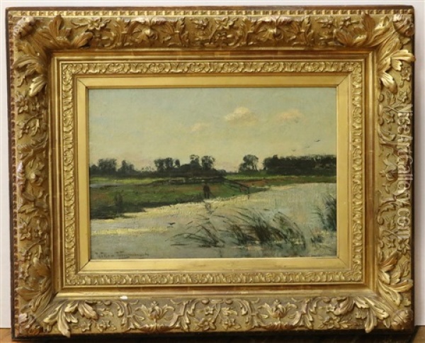 Hollands Polderlandschap Met Visser Oil Painting - Willem Johannes Weissenbruch