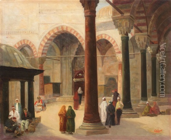 Inside The Mosque Oil Painting - Carl Calusd
