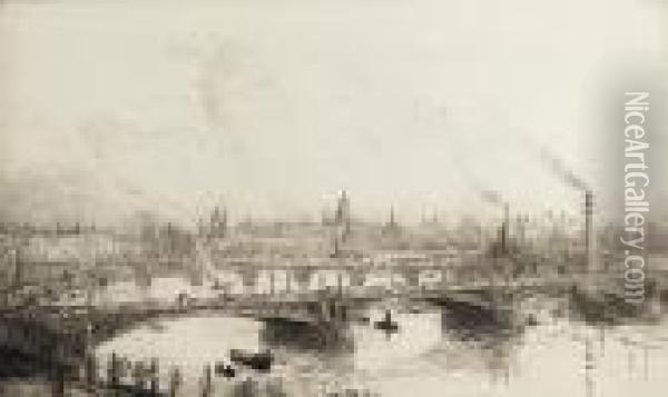The Thames From Westminster Bridge Oil Painting - William Lionel Wyllie