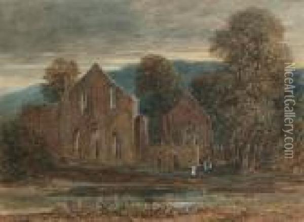 Valle Crucis Abbey, Llangollen, North Wales Oil Painting - David I Cox