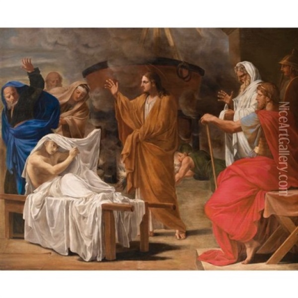 Le Christ Ressuscitant Le Fils De La Veuve De Naim Oil Painting - Eustache Le Sueur