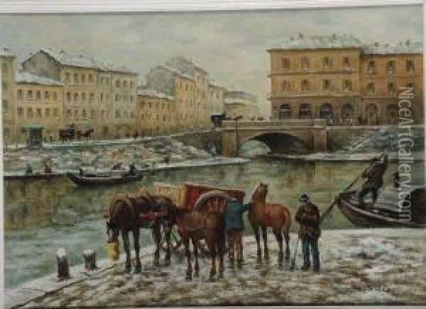 Veduta Invernale Di Canale Oil Painting - G. Salvi