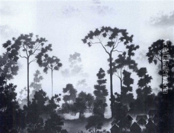 Sumatranische Landschaft (uitzicht Uit Kamp) Oil Painting - Walter Spies