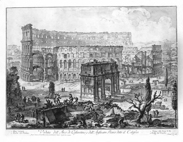 And Arch Of Constantine And The Colosseum Oil Painting - Giovanni Battista Piranesi