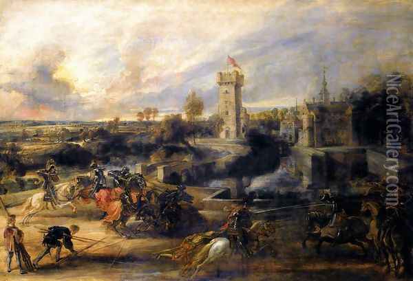Tournament in front of Castle Steen 1635-37 Oil Painting - Peter Paul Rubens