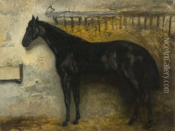 Cheval Noir Dans Une Ecurie (sketch) Oil Painting - Theodore Gericault