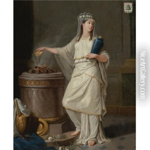 Vestal Virgin Before A Burning Altar Oil Painting - Francois Jean (Jean Francois) Sablet
