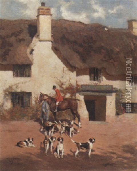 Outside The Rose And Crown Oil Painting - Frederick Hall