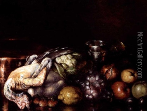 Still Life With Game And Fruit Oil Painting - Nicolas Wokos