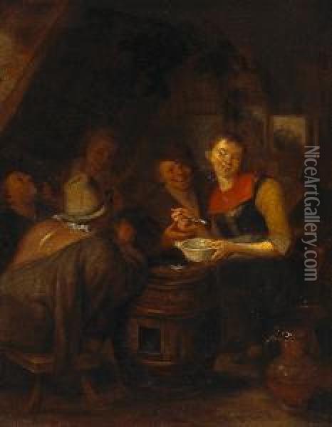 An Interior Scene With Peasants Carousing Oil Painting - Richard Brakenburgh