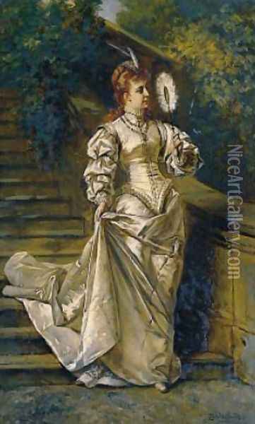 Young Woman (Jeune femme à l'eventail) Oil Painting - Ladislaus Bakalowicz