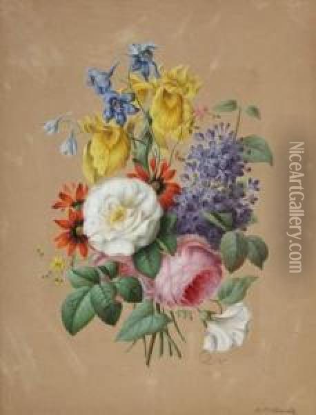 Bouquets De Fleurs Oil Painting - Heinrich P. Schmaltz
