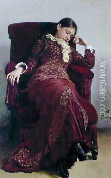 Rest. Portrait of the artist's wife Oil Painting - Ilya Efimovich Efimovich Repin