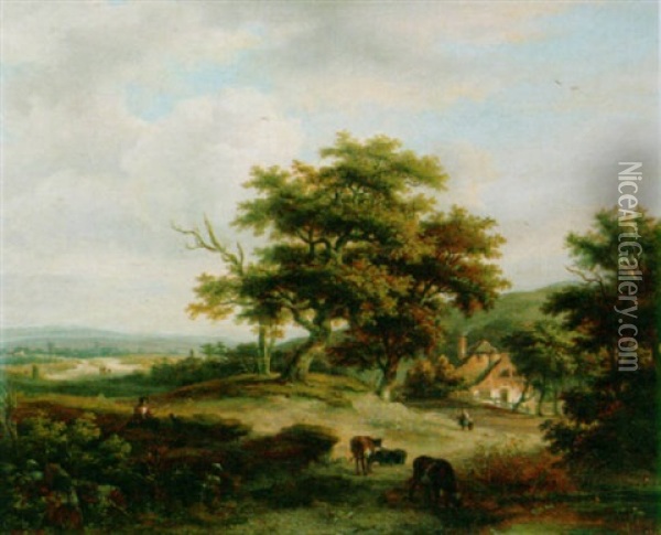 An Extensive Summer Landscape Oil Painting - Anthony Jacobus Offermans