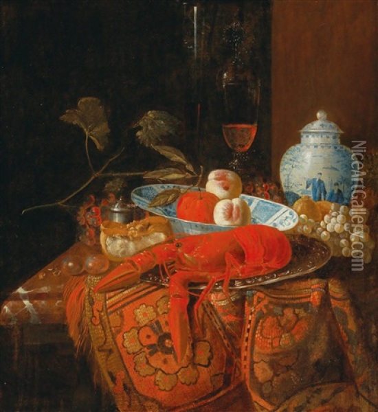 A Still Life With A Lobster Oil Painting - Huybert van Westhoven