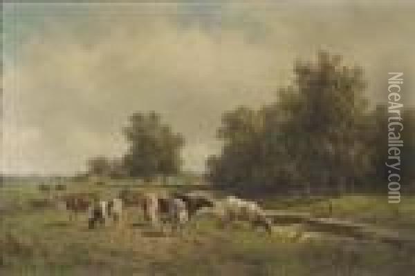 Cows In Evening Light Oil Painting - Willem Vester