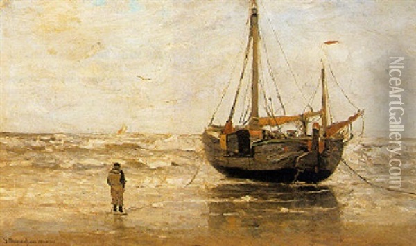 A Beached Bomschuit Oil Painting - Gerhard Arij Ludwig Morgenstjerne Munthe