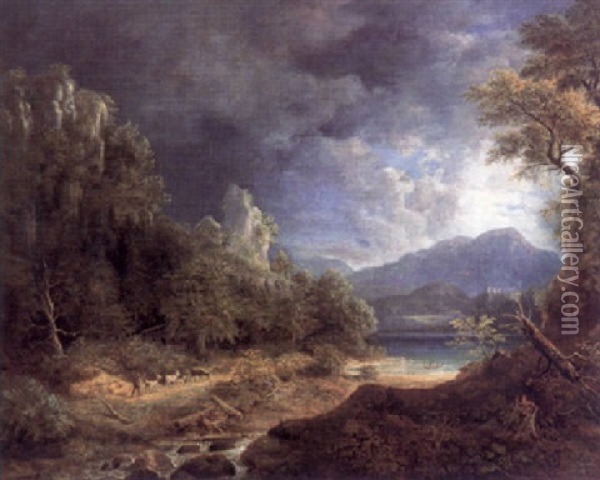 Der Alpsee Mit Schlos Hohenschwangau In Der Ferne Oil Painting - Johann Jakob Dorner the Younger