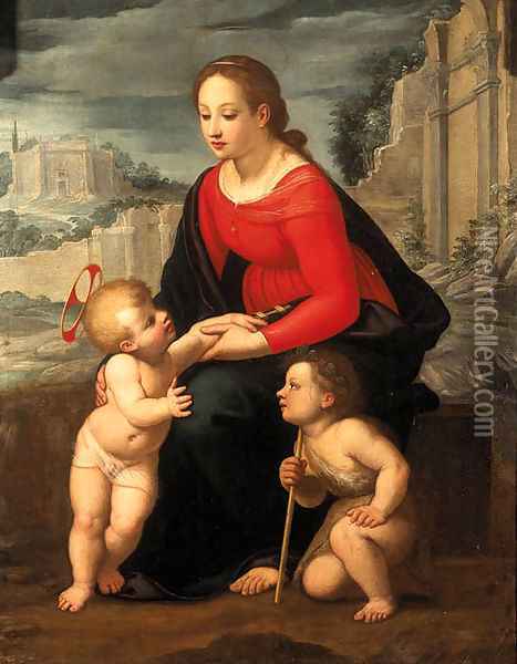 he Madonna and Child with the Infant Saint John the Baptist Oil Painting - Ippolito Scarsella (see Scarsellino)