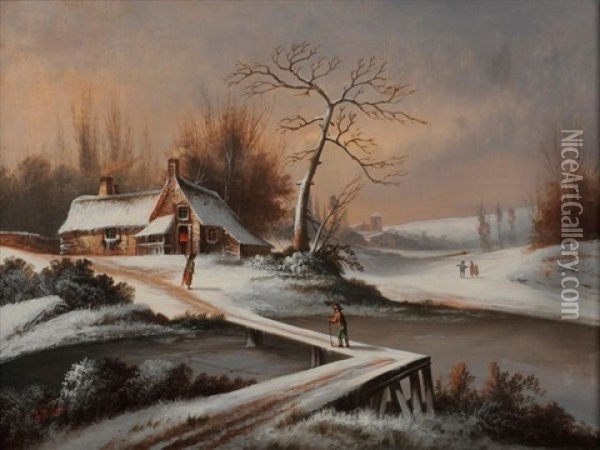 Village Sous La Neige Oil Painting - Johann Marx