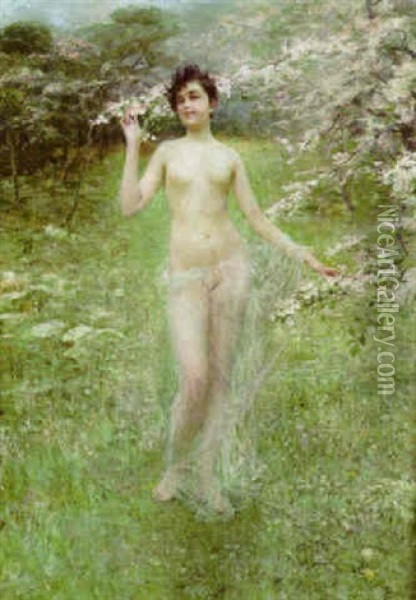 Weiblicher Akt Unter Bluhendem Baum Oil Painting - Paul Rieth
