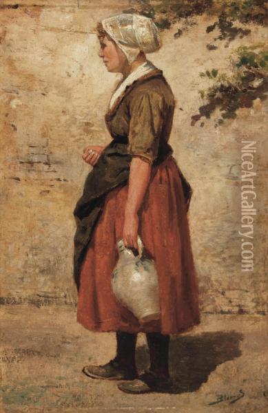 A Fisherwoman From Scheveningen Oil Painting - Bernardus Johannes Blommers