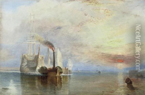 The Fighting 
Temeraire 
 Being Tugged To Her Last Berth To Be Broken Up Oil Painting - Joseph Mallord William Turner