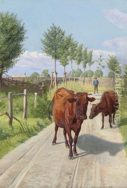 A Road Near Orehoved On The Island Of Falster Oil Painting - Agnes Lunn