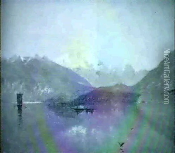 Stille Morgen Ved Oberhafen, I Baggrunden 'wilde Frau' Oil Painting - Godfred Christensen