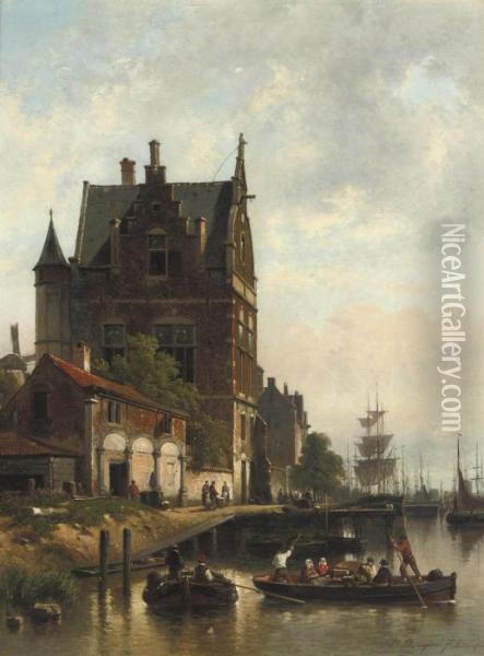 A View On The Quay Of The Schelde With The Pilotage, Antwerp Oil Painting - Jan Michael Ruyten