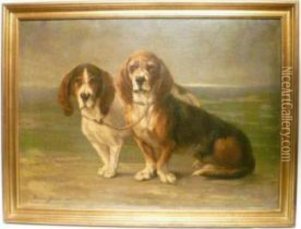 Deux Bassets Oil Painting - Edmond Van Der Meulen