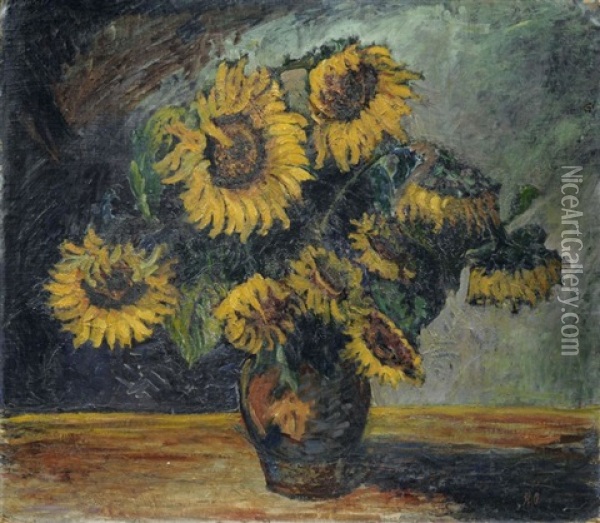 Stilleben Mit Sonnenblumen Oil Painting - Hans-Emil Oberlaender
