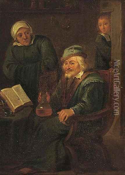 A doctor with an elderly patient Oil Painting - David Ryckaert III