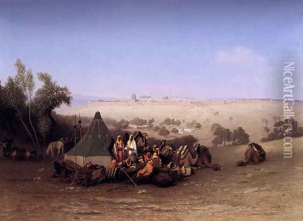 An Rab Encampment On The Mount Of Olives With Jerusalem Beyond Oil Painting - Charles Theodore Frere
