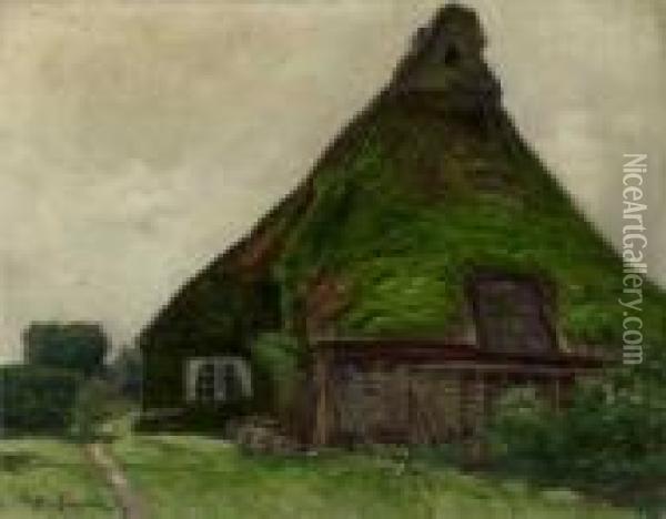 Reetgedecktes Haus Im Sommer Oil Painting - Franz Hoffmann-Fallersleben