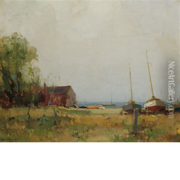 The Boat Shop At Bellport, Li Oil Painting - Walter Granville-Smith