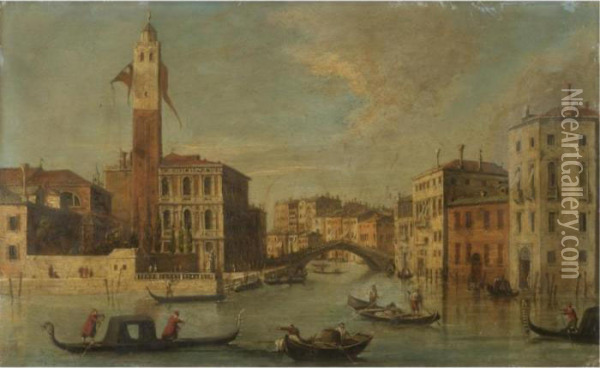 Venice, A View Of The Grand Canal With San Geremia And The Entrance To The Cannaregio Oil Painting - (Giovanni Antonio Canal) Canaletto