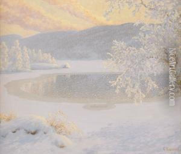 Vinterstamning Vid Rackens Strand Oil Painting - Gustaf Fjaestad