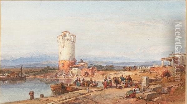 An Italian Lake Scene Oil Painting - William Leighton Leitch
