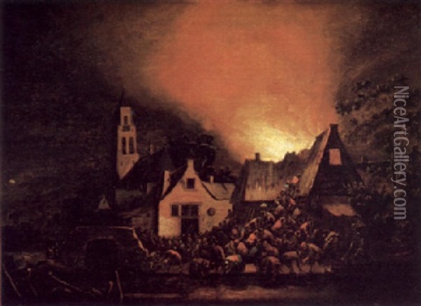Nachtliche Feuersbrunst Oil Painting - Egbert Lievensz van der Poel