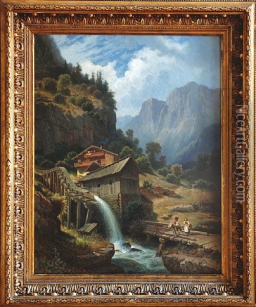 Mill In The Black Forest Oil Painting - Carl Friedrich Moritz Emil von Haase