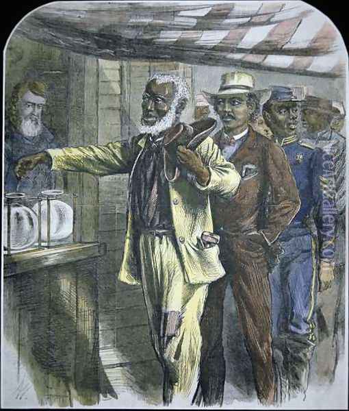 The First Vote for black voters in the South during state elections of 1867 Oil Painting - Alfred R. Waud