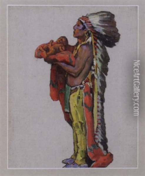 Dedication To The Sun Of A Newborn Child / Sketch For Beacon Blanket Oil Painting - Eanger Irving Couse