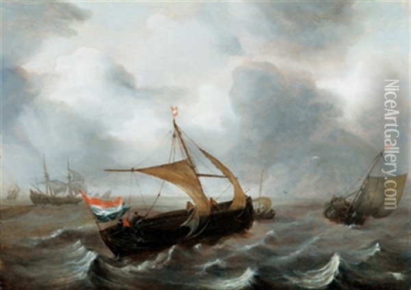 Schiffe Auf Bewegter See Oil Painting - Pieter Coopse