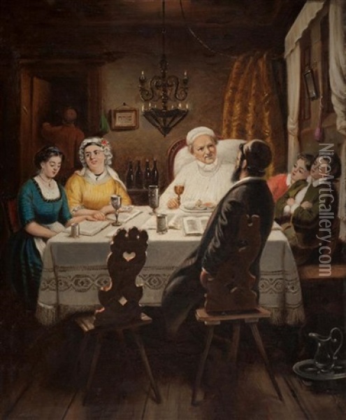 Family Seated Around The Table Oil Painting - Moritz Daniel Oppenheim