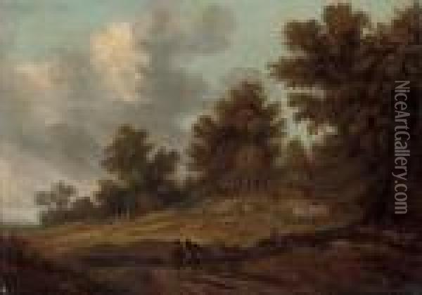 A Wooded Landscape With A Traveller And Cart On A Track Oil Painting - Pieter De Molijn