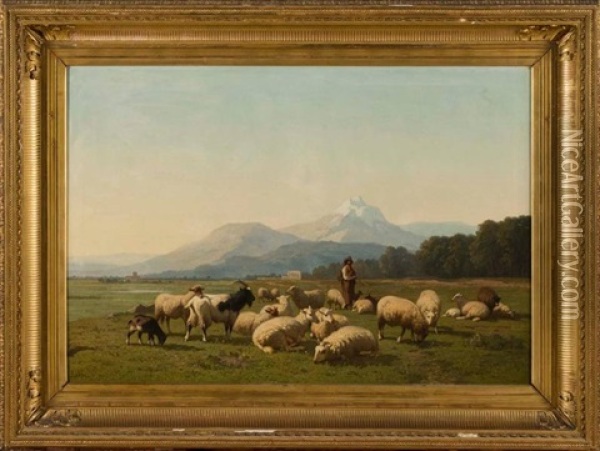 Berger Italien Et Son Troupeau Oil Painting - Louis Robbe