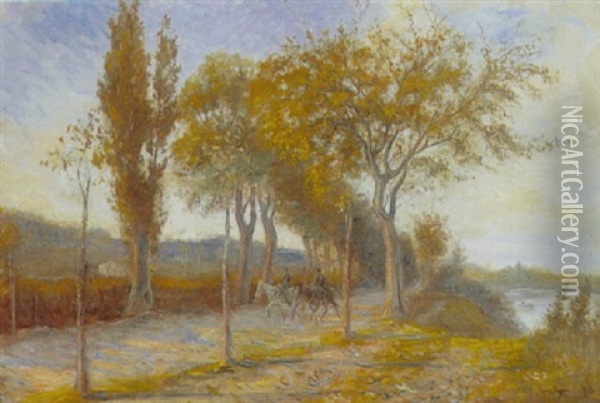 To Ryttere Pa Vej Langs Floden (italien?) Oil Painting - Theodor Philipsen