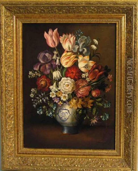 Blumenvase Oil Painting - F. Knapp